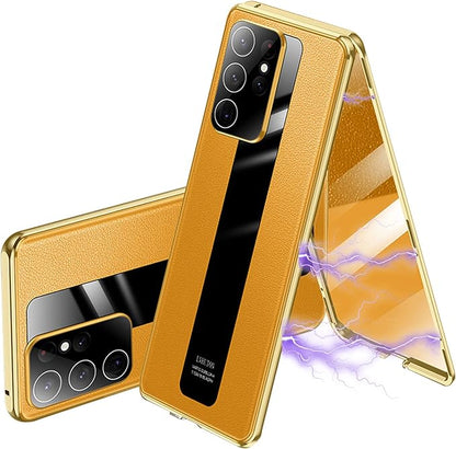 Galaxy S22 Ultra -  Double-Sided Magnetic Leather Plexi Glass Case