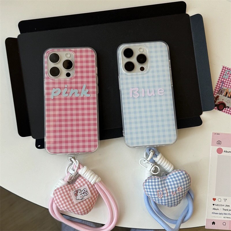 iPhone - Cute Checkered Case with Heart Strap