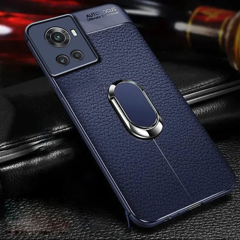 OnePlus 10R - Urban Elegance Leather Ring Stand Case