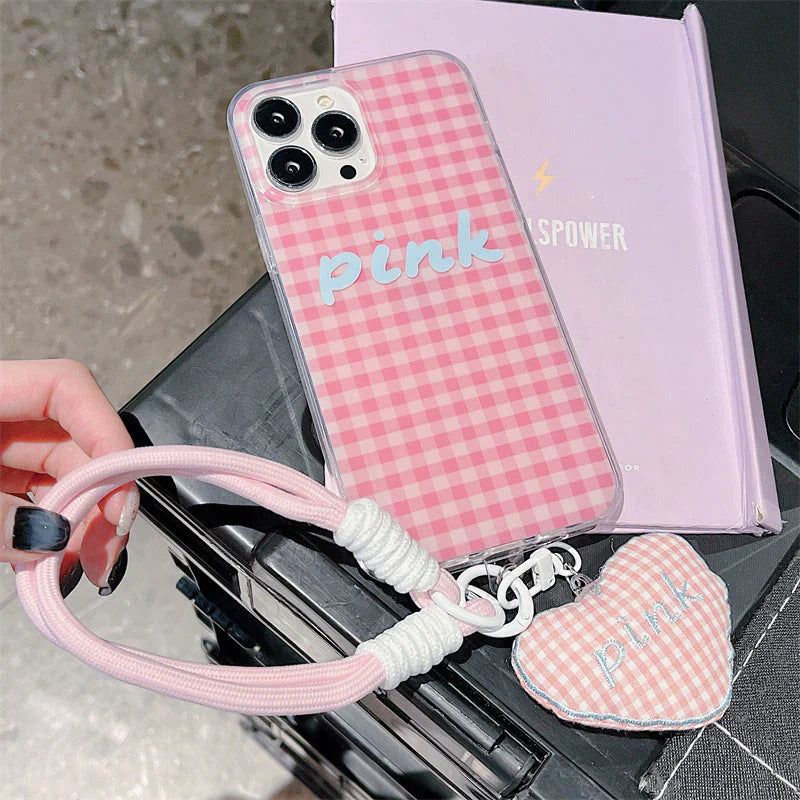 iPhone - Cute Checkered Case with Heart Strap